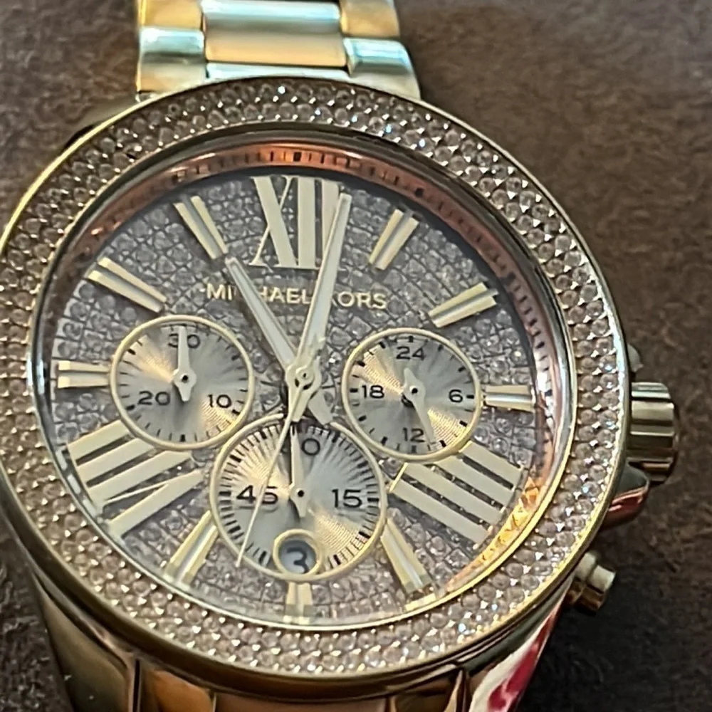 Michael Kors MK-6453 Wren crystal pave dial chronograph watch gold